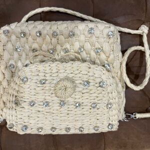 Anthropologie Cream Crossbody Bag with Beaded Detail